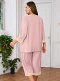Plus 2 Piece PJS Soft Sleepwear 3/4 Sleeve Top and Waisted Adjustable Capri Pants