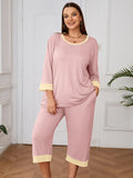 Plus 2 Piece PJS Soft Sleepwear 3/4 Sleeve Top and Waisted Adjustable Capri Pants