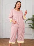 Plus 2 Piece PJS Soft Sleepwear 3/4 Sleeve Top and Waisted Adjustable Capri Pants