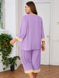 Plus 2 Piece PJS Soft Sleepwear 3/4 Sleeve Top and Waisted Adjustable Capri Pants