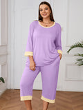 Plus 2 Piece PJS Soft Sleepwear 3/4 Sleeve Top and Waisted Adjustable Capri Pants