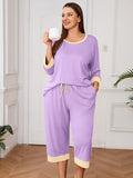 Plus 2 Piece PJS Soft Sleepwear 3/4 Sleeve Top and Waisted Adjustable Capri Pants
