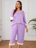 Plus 2 Piece PJS Soft Sleepwear 3/4 Sleeve Top and Waisted Adjustable Capri Pants