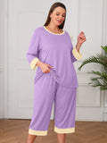 Plus 2 Piece PJS Soft Sleepwear 3/4 Sleeve Top and Waisted Adjustable Capri Pants