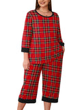 Plus 2 Piece PJS Soft Sleepwear 3/4 Sleeve Top and Waisted Adjustable Capri Pants