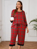 Plus 2 Piece PJS Soft Sleepwear 3/4 Sleeve Top and Waisted Adjustable Capri Pants