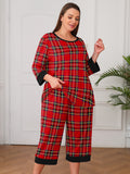 Plus 2 Piece PJS Soft Sleepwear 3/4 Sleeve Top and Waisted Adjustable Capri Pants