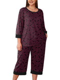 Plus 2 Piece PJS Soft Sleepwear 3/4 Sleeve Top and Waisted Adjustable Capri Pants