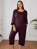Plus 2 Piece PJS Soft Sleepwear 3/4 Sleeve Top and Waisted Adjustable Capri Pants