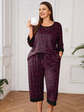 Plus 2 Piece PJS Soft Sleepwear 3/4 Sleeve Top and Waisted Adjustable Capri Pants