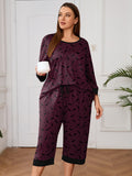 Plus 2 Piece PJS Soft Sleepwear 3/4 Sleeve Top and Waisted Adjustable Capri Pants