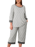 Plus 2 Piece PJS Soft Sleepwear 3/4 Sleeve Top and Waisted Adjustable Capri Pants