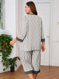 Plus 2 Piece PJS Soft Sleepwear 3/4 Sleeve Top and Waisted Adjustable Capri Pants
