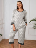 Plus 2 Piece PJS Soft Sleepwear 3/4 Sleeve Top and Waisted Adjustable Capri Pants
