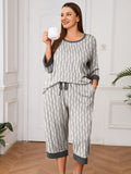 Plus 2 Piece PJS Soft Sleepwear 3/4 Sleeve Top and Waisted Adjustable Capri Pants