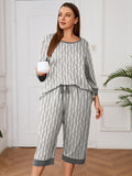 Plus 2 Piece PJS Soft Sleepwear 3/4 Sleeve Top and Waisted Adjustable Capri Pants