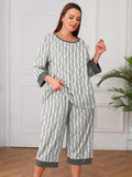 Plus 2 Piece PJS Soft Sleepwear 3/4 Sleeve Top and Waisted Adjustable Capri Pants