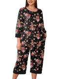 Plus 2 Piece PJS Soft Sleepwear 3/4 Sleeve Top and Waisted Adjustable Capri Pants