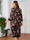 Plus 2 Piece PJS Soft Sleepwear 3/4 Sleeve Top and Waisted Adjustable Capri Pants