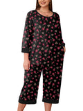 Plus 2 Piece PJS Soft Sleepwear 3/4 Sleeve Top and Waisted Adjustable Capri Pants
