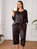 Plus 2 Piece PJS Soft Sleepwear 3/4 Sleeve Top and Waisted Adjustable Capri Pants