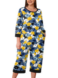 Plus 2 Piece PJS Soft Sleepwear 3/4 Sleeve Top and Waisted Adjustable Capri Pants