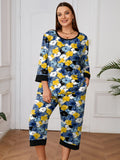 Plus 2 Piece PJS Soft Sleepwear 3/4 Sleeve Top and Waisted Adjustable Capri Pants