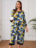 Plus 2 Piece PJS Soft Sleepwear 3/4 Sleeve Top and Waisted Adjustable Capri Pants