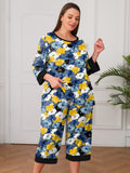 Plus 2 Piece PJS Soft Sleepwear 3/4 Sleeve Top and Waisted Adjustable Capri Pants