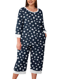 Plus 2 Piece PJS Soft Sleepwear 3/4 Sleeve Top and Waisted Adjustable Capri Pants