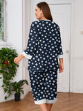 Plus 2 Piece PJS Soft Sleepwear 3/4 Sleeve Top and Waisted Adjustable Capri Pants