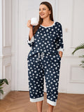 Plus 2 Piece PJS Soft Sleepwear 3/4 Sleeve Top and Waisted Adjustable Capri Pants
