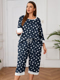 Plus 2 Piece PJS Soft Sleepwear 3/4 Sleeve Top and Waisted Adjustable Capri Pants