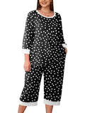 Plus 2 Piece PJS Soft Sleepwear 3/4 Sleeve Top and Waisted Adjustable Capri Pants