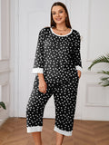 Plus 2 Piece PJS Soft Sleepwear 3/4 Sleeve Top and Waisted Adjustable Capri Pants