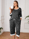 Plus 2 Piece PJS Soft Sleepwear 3/4 Sleeve Top and Waisted Adjustable Capri Pants