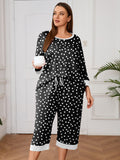 Plus 2 Piece PJS Soft Sleepwear 3/4 Sleeve Top and Waisted Adjustable Capri Pants