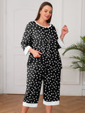 Plus 2 Piece PJS Soft Sleepwear 3/4 Sleeve Top and Waisted Adjustable Capri Pants