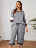 Plus 2 Piece PJS Soft Sleepwear 3/4 Sleeve Top and Waisted Adjustable Capri Pants