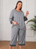 Plus 2 Piece PJS Soft Sleepwear 3/4 Sleeve Top and Waisted Adjustable Capri Pants