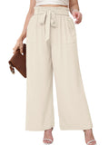 SHOWMALL Womens Plus Size Pants High Waisted Palazzo Pants Adjustable Belted