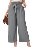 SHOWMALL Womens Plus Size Pants High Waisted Palazzo Pants Adjustable Belted