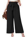 SHOWMALL Womens Plus Size Pants High Waisted Palazzo Pants Adjustable Belted