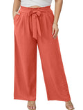 SHOWMALL Plus Size Women's Wide Leg Pants with Pockets High Waisted Adjustable Tie Knot