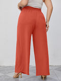 SHOWMALL Plus Size Women's Wide Leg Pants with Pockets High Waisted Adjustable Tie Knot