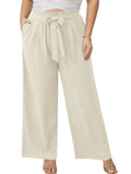 SHOWMALL Plus Size Women's Wide Leg Pants with Pockets High Waisted Adjustable Tie Knot