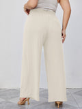 SHOWMALL Plus Size Women's Wide Leg Pants with Pockets High Waisted Adjustable Tie Knot