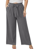 SHOWMALL Plus Size Women's Wide Leg Pants with Pockets High Waisted Adjustable Tie Knot