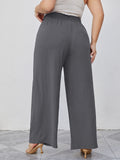 SHOWMALL Plus Size Women's Wide Leg Pants with Pockets High Waisted Adjustable Tie Knot