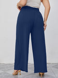 SHOWMALL Plus Size Women's Wide Leg Pants with Pockets High Waisted Adjustable Tie Knot